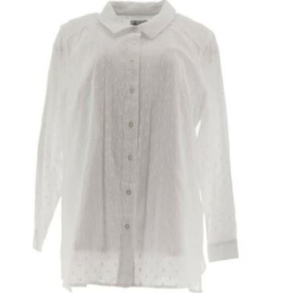 Denim Co. Solid Clip Dot Button Front Blouse & Knit Tank Set White L New A352965 - Picture 4 of 7